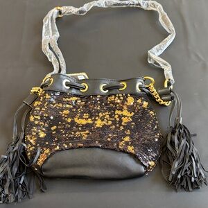 Chic Black and Gold Sequin Crossbody Bag
